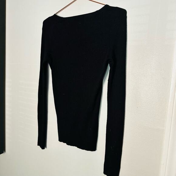 Massimo Dutti Wool Cashmere Blend Black V-Neck Long Sleeve Sweater Size Small - Picture 7 of 8